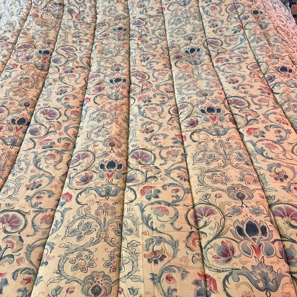 Vintage Ralph Lauren Provence Queen Full Comforter Beige Floral Cotton Linen EUC